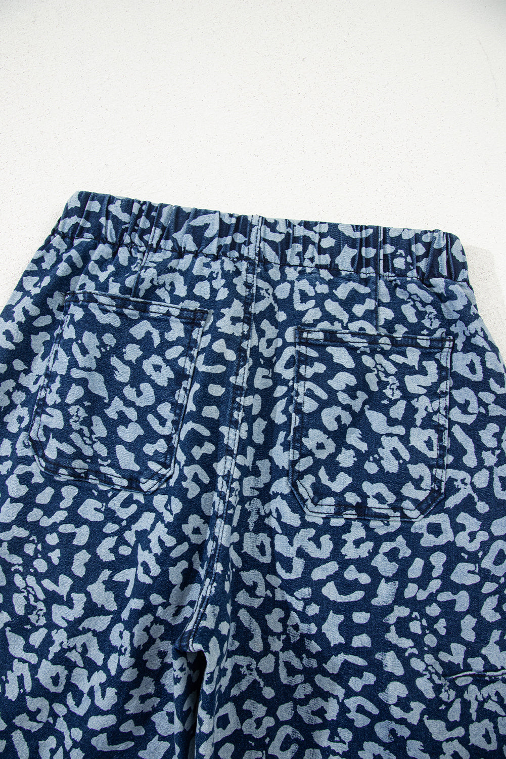 Blue Leopard Printed Drawstring Elastic Waistband Pocketed Wide Leg Jeans Jeans JT's Designer Fashion