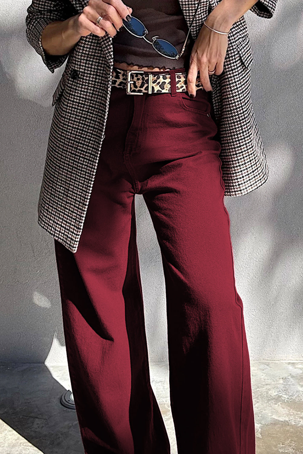 Red Dahlia Loose Straight High Waist Solid Color Jeans Red Dahlia 98%Cotton+2%Elastane Jeans JT's Designer Fashion