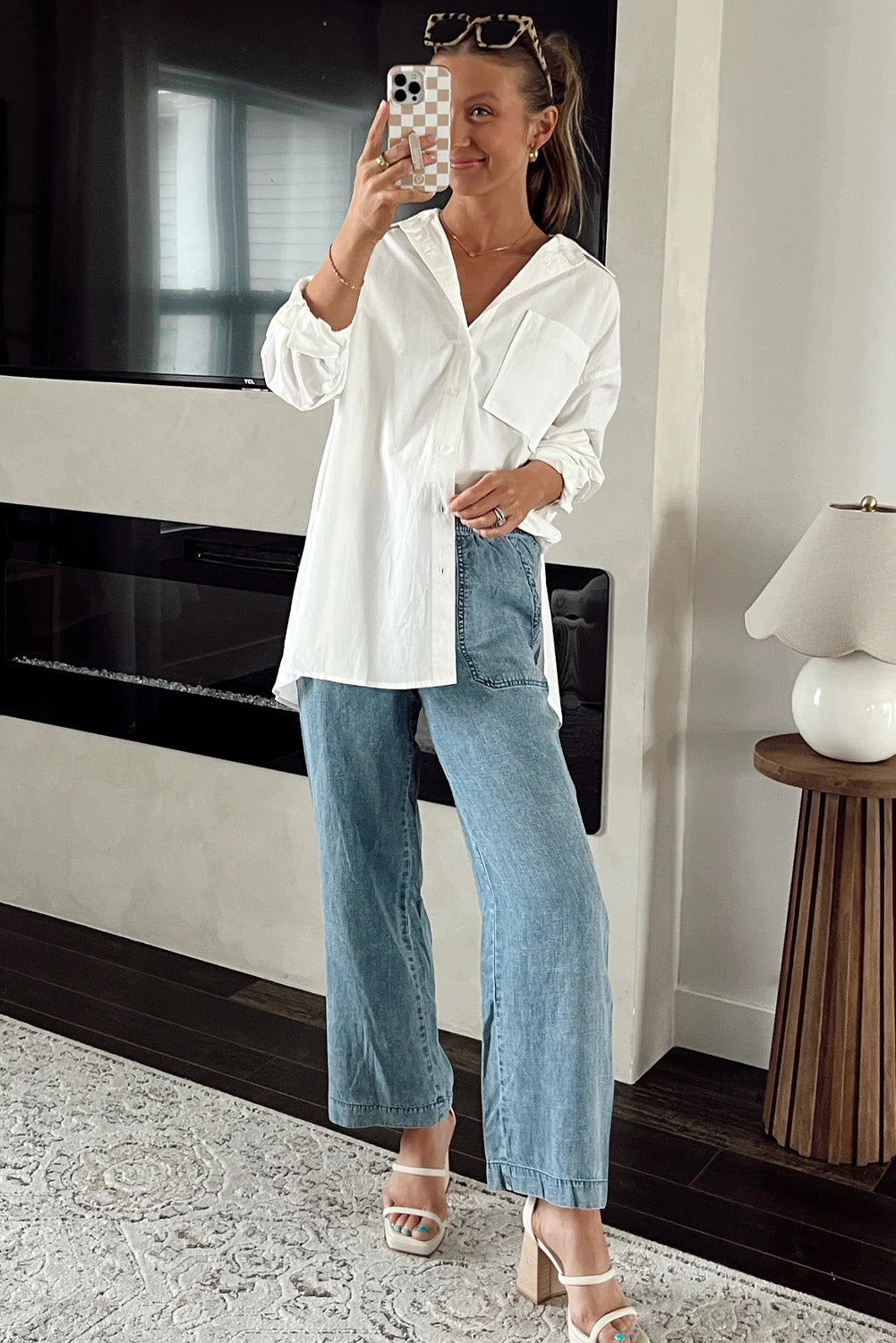 Myosotis Mineral Wash Drawstring Elastic Waistband Loose Straight Denim Pants Jeans JT's Designer Fashion