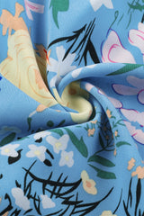 Sky Blue Floral Flutter Sleeve V Neck Ruffled Dress Floral Dresses JT's Designer Fashion