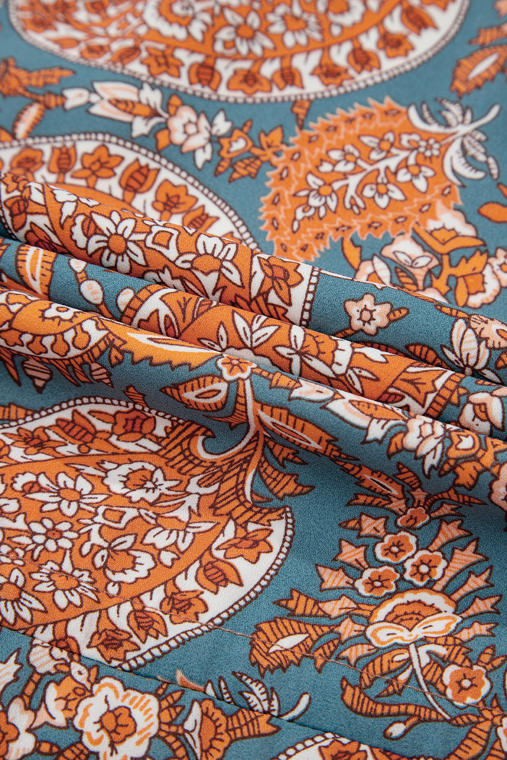 Orange Paisley Print Loose Fit Drawstring High Waist Mini Dress Mini Dresses JT's Designer Fashion