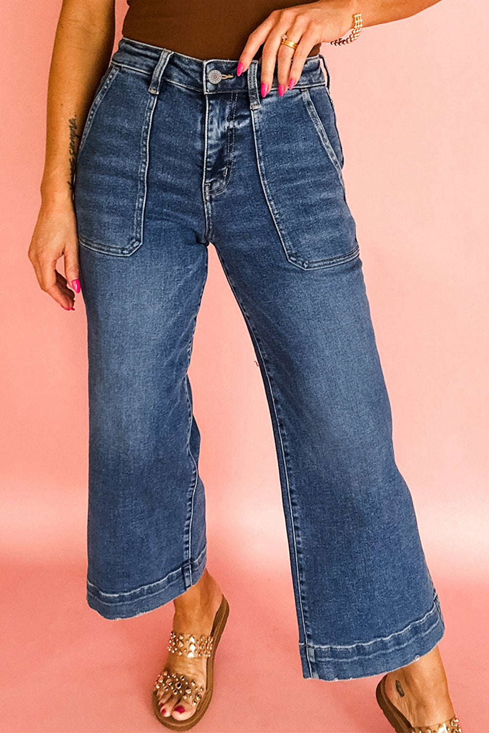 Ashleigh Blue Cropped High Rise Wide Leg Jeans Ashleigh Blue 72%Cotton+26%Polyester+2%Elastane Jeans JT's Designer Fashion
