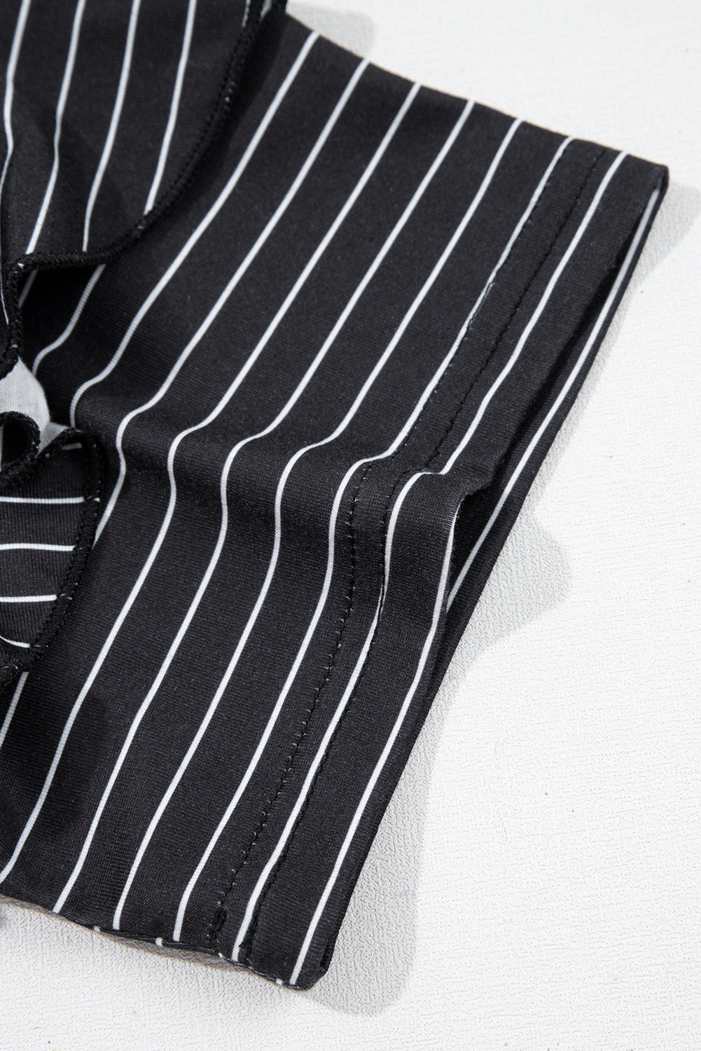 Black Stripe Ruffled Short Sleeve Crew Neck T Shirt Shift Mini Dress T Shirt Dresses JT's Designer Fashion