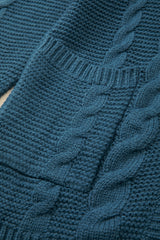 Peacock Blue Cable Knit Button Front Pocketed Baggy Cardigan Cardigans JT's Designer Fashion