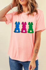 Pink Easter Bunny Chenille Patched Graphic Tee Graphic Tees JT's Designer Fashion