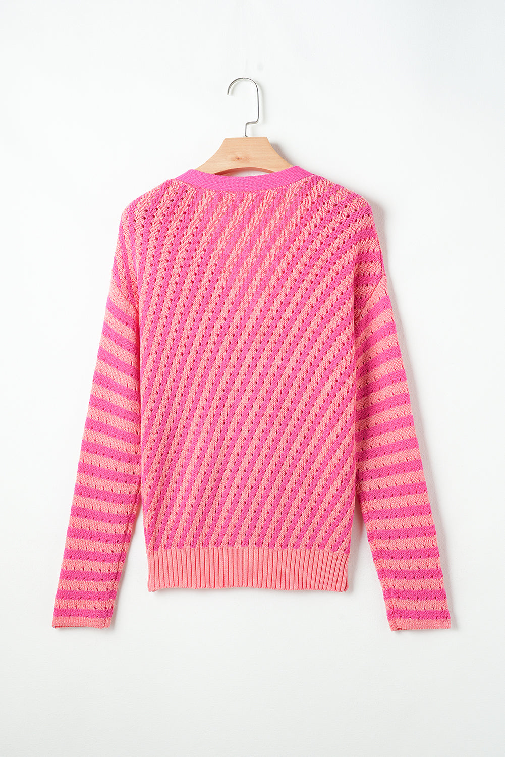 Pink Striped Buttoned V Neck Drop Shoulder Cardigan Cardigans JT's Designer Fashion