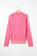 Pink Striped Buttoned V Neck Drop Shoulder Cardigan Cardigans JT's Designer Fashion