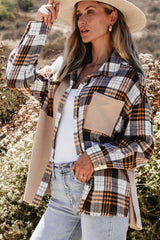 Khaki Thermal Knit Plaid Patchwork Shacket Plaid Shackets JT's Designer Fashion