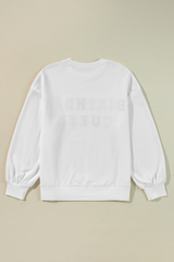 White BIRTHDAY QUEEN Graphic Balloon Sleeve Sweatshirt Sweatshirts & Hoodies JT's Designer Fashion