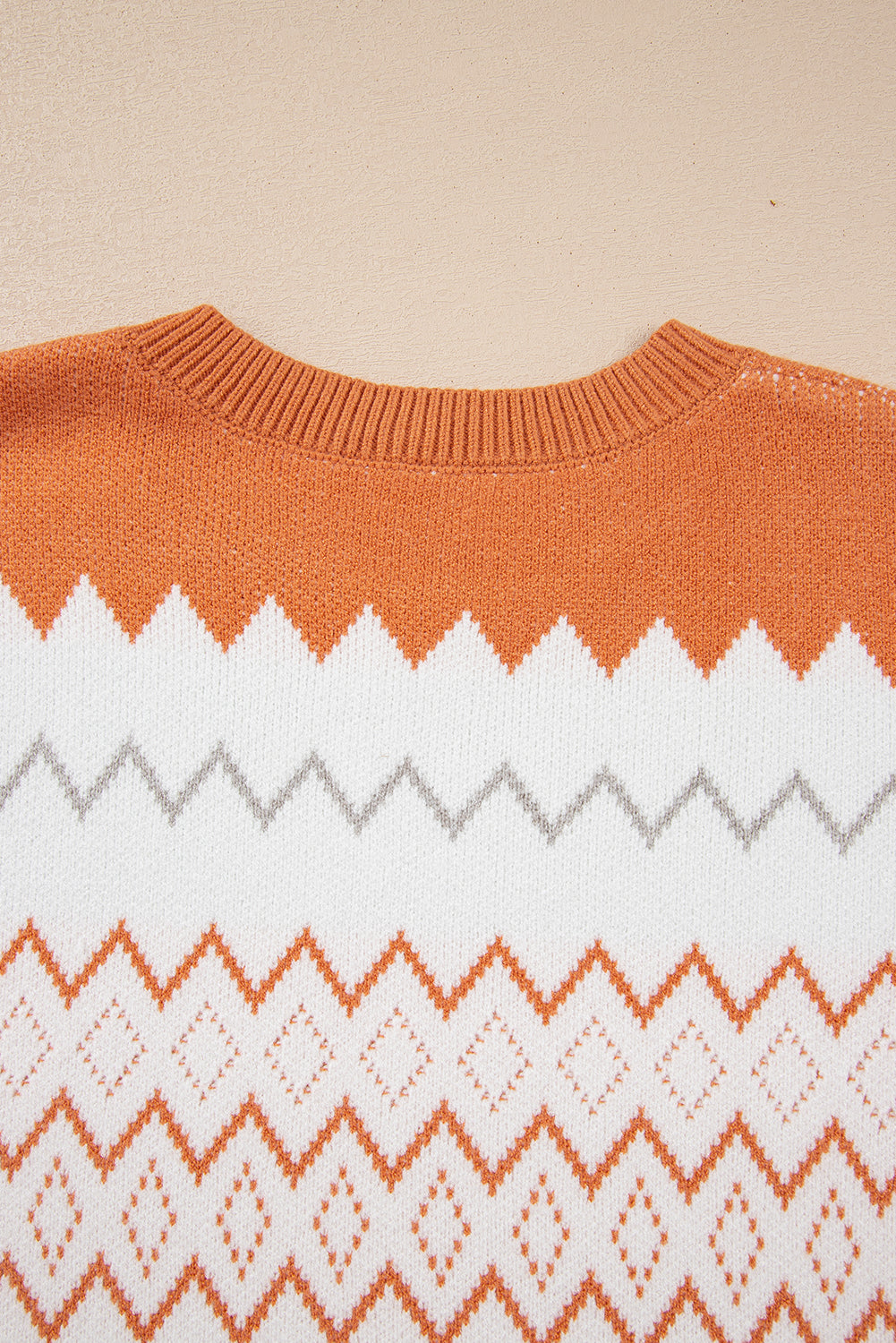 Khaki Zigzag Geometric Pattern Knitted Pullover Sweater Sweaters JT's Designer Fashion