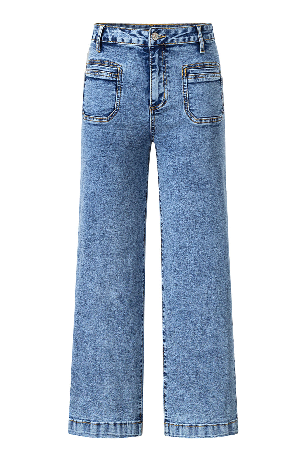 Blue Chic Patch Pocket Straight Leg Loose Jeans Jeans JT's Designer Fashion