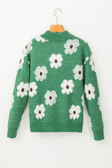 Green Floral Pattern Half Zip Drop Shoulder Sweater Sweaters JT's Designer Fashion