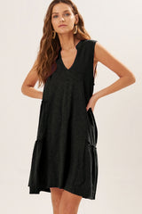 Black Split V Neck Tiered Flowy Sleeveless Dress Dresses JT's Designer Fashion