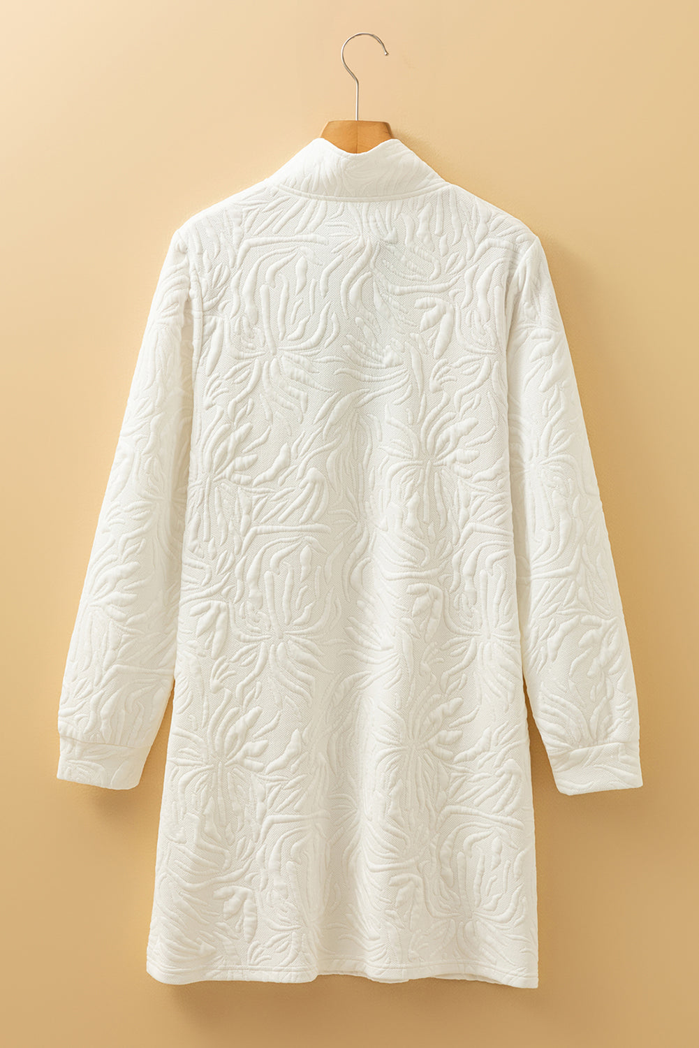 White Jacquard Textured Quarter Zipper Shift Mini Dress Mini Dresses JT's Designer Fashion