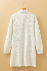 White Jacquard Textured Quarter Zipper Shift Mini Dress Mini Dresses JT's Designer Fashion