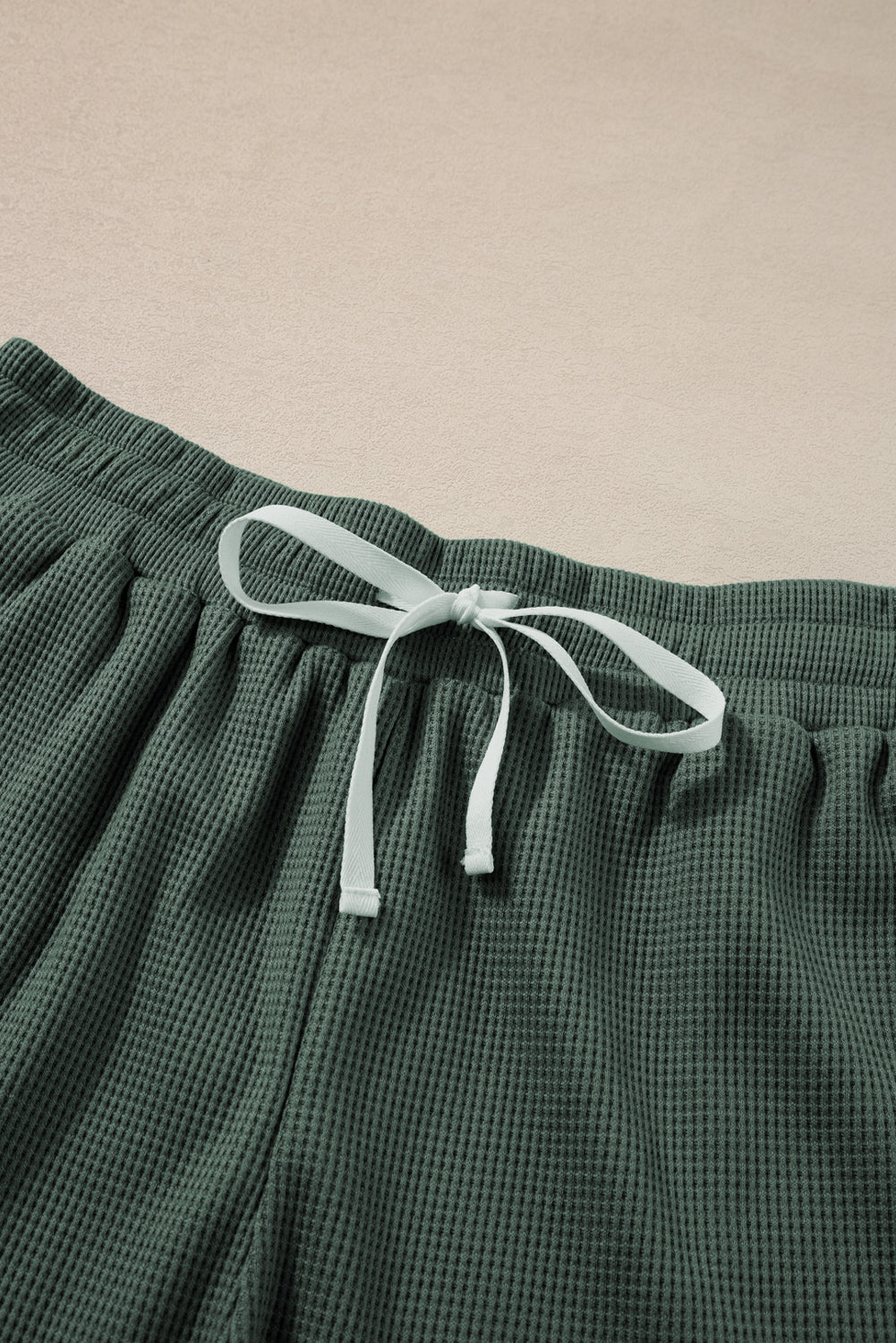 Mist Green Waffle Knit Patched Pocket Tank and Drawstring Shorts Set Short Sets JT's Designer Fashion