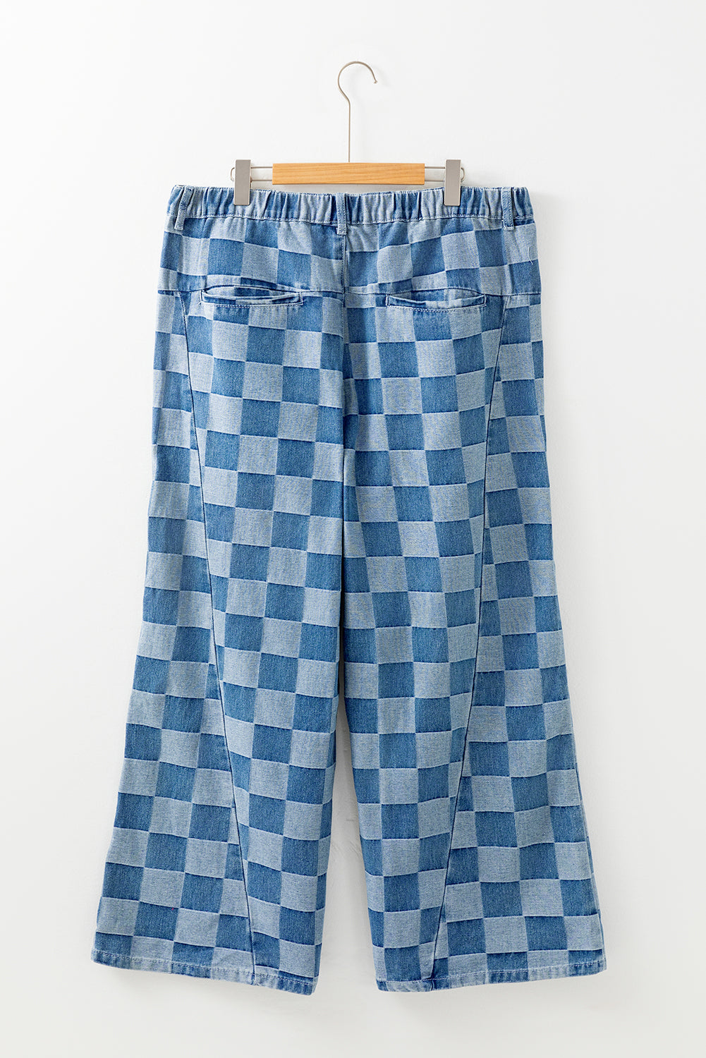 Dusk Blue Plus Size Checkered Seamed High Waist Wide Leg Jeans Plus Size Bottoms JT's Designer Fashion