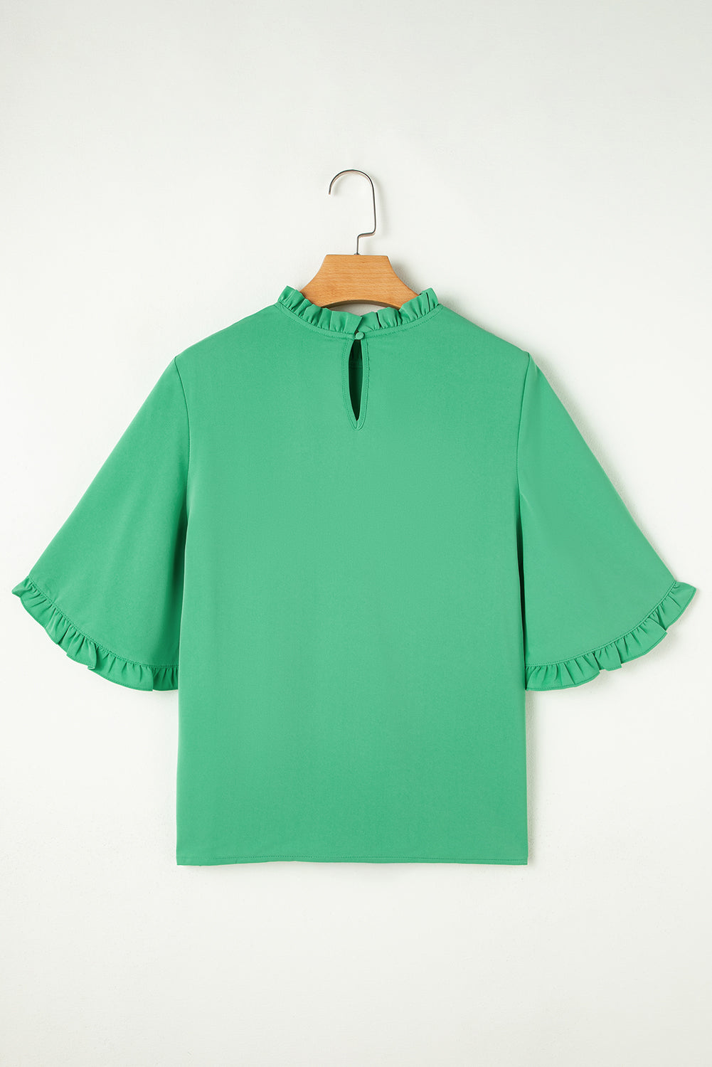 Green Frilly Round Neck Wide Half Sleeve Blouse Blouses & Shirts JT's Designer Fashion