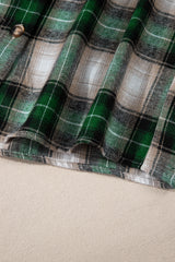 Green Plaid Print Chest Pocket Buttoned Hooded Shacket Plaid Shackets JT's Designer Fashion