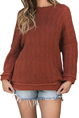 Gold Flame Solid Color Textured Crew Neck Loose Sweater Sweaters JT's Designer Fashion