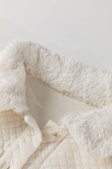 White Solid Color Quilted Sherpa Patchwork Button Up Shacket Jackets JT's Designer Fashion