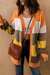 Open Front Pocketed Colorblock Cardigan Sweaters & Cardigans JT's Designer Fashion
