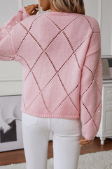 Light Pink Hollowed Rhombus Pattern Sequin Detail Round Neck Sweater Sweaters JT's Designer Fashion