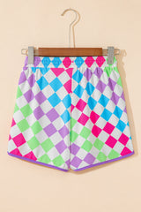 Multicolour Checkered Drawstring Elastic Waist Casual Shorts Casual Shorts JT's Designer Fashion