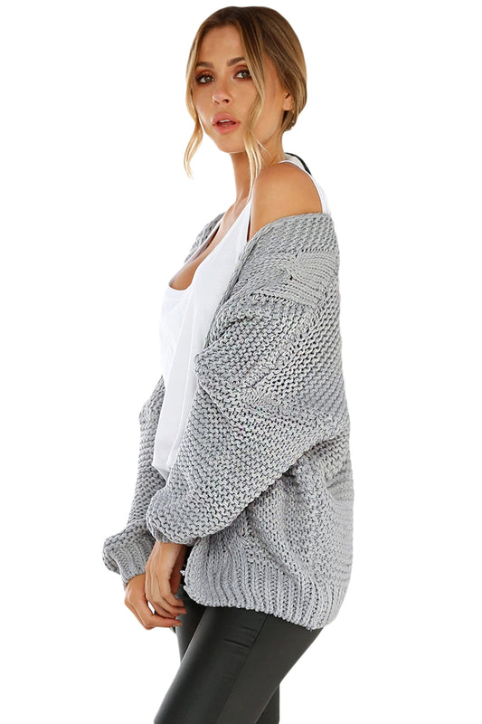 Gray Chunky Wide Long Sleeve Knit Cardigan Sweaters & Cardigans JT's Designer Fashion