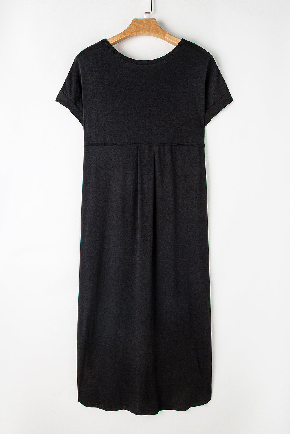 Black V Neck Hidden Pocket Splits Maxi T-shirt Dress T Shirt Dresses JT's Designer Fashion