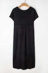 Black V Neck Hidden Pocket Splits Maxi T-shirt Dress T Shirt Dresses JT's Designer Fashion