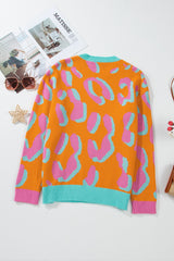 Orange Leopard Colorblock Ribbed Edge Sweater Sweaters JT's Designer Fashion