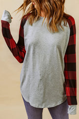 Gray Buffalo Plaid Long Sleeve Sweatshirt Sweatshirts & Hoodies JT's Designer Fashion
