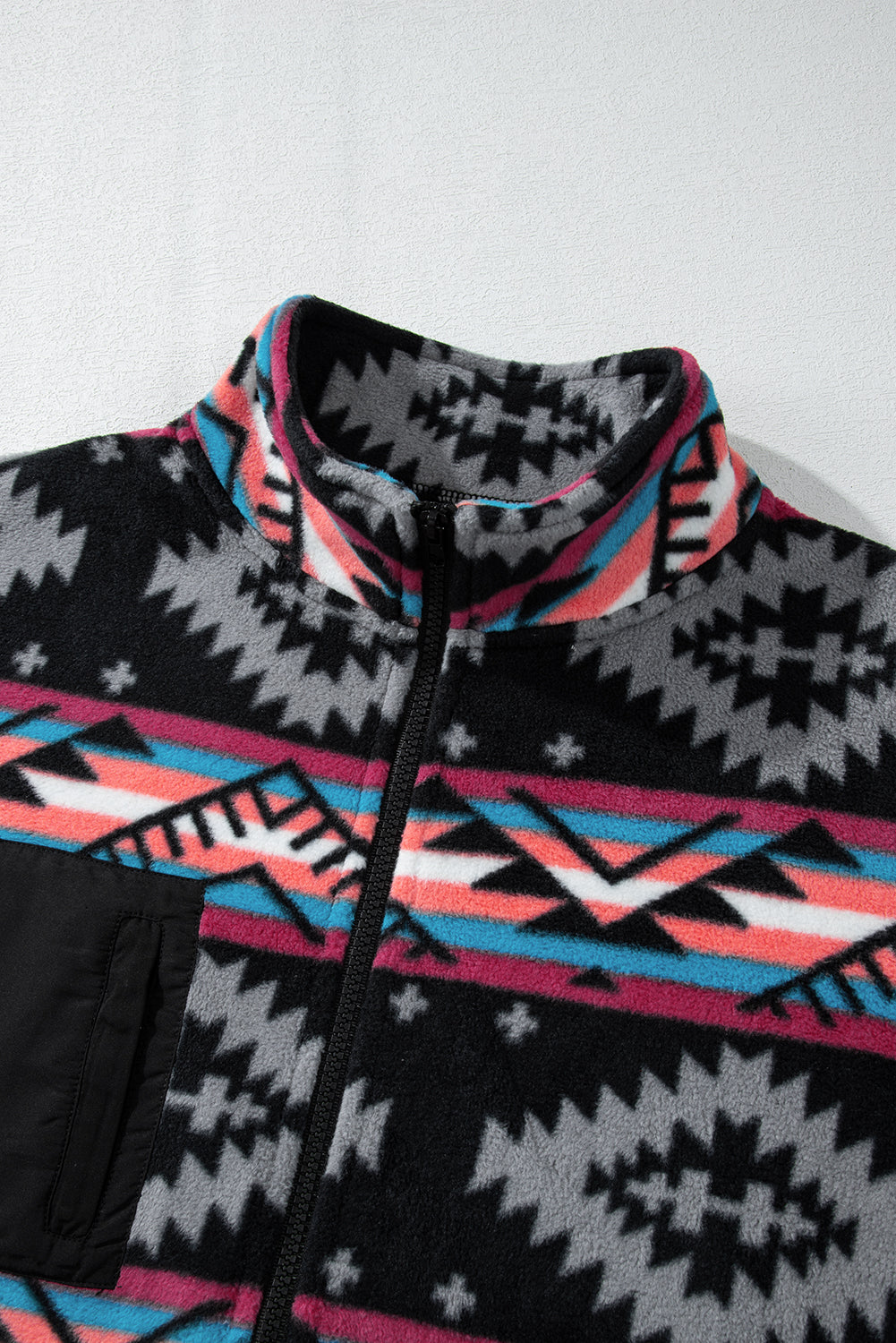 Black Aztec Printed Zip Up Collar Jacket Jackets JT's Designer Fashion