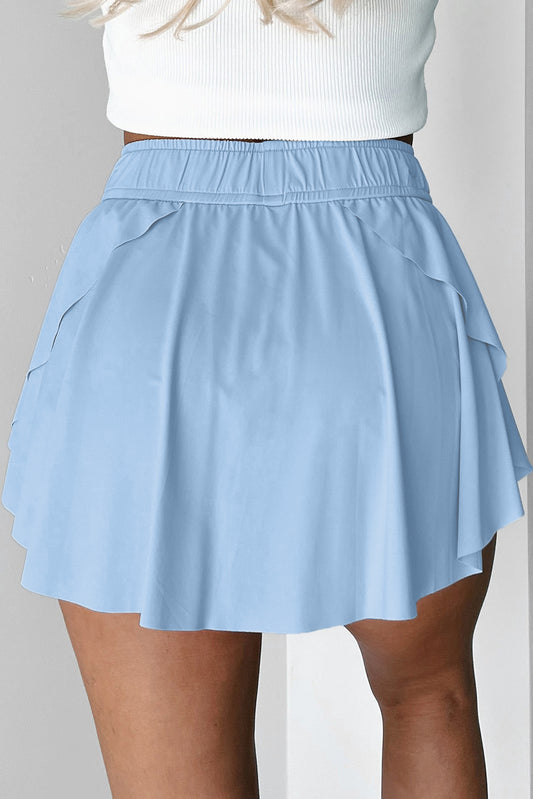 Sky Blue Drawstring High Waist Lined Tennis Skorts Skirts & Petticoat JT's Designer Fashion