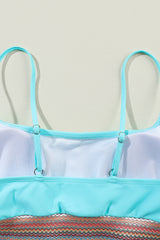 Turquoise Striped Patchwork Spaghetti Strap High Waist Bikini Swimsuit High Waisted Swimsuit JT's Designer Fashion