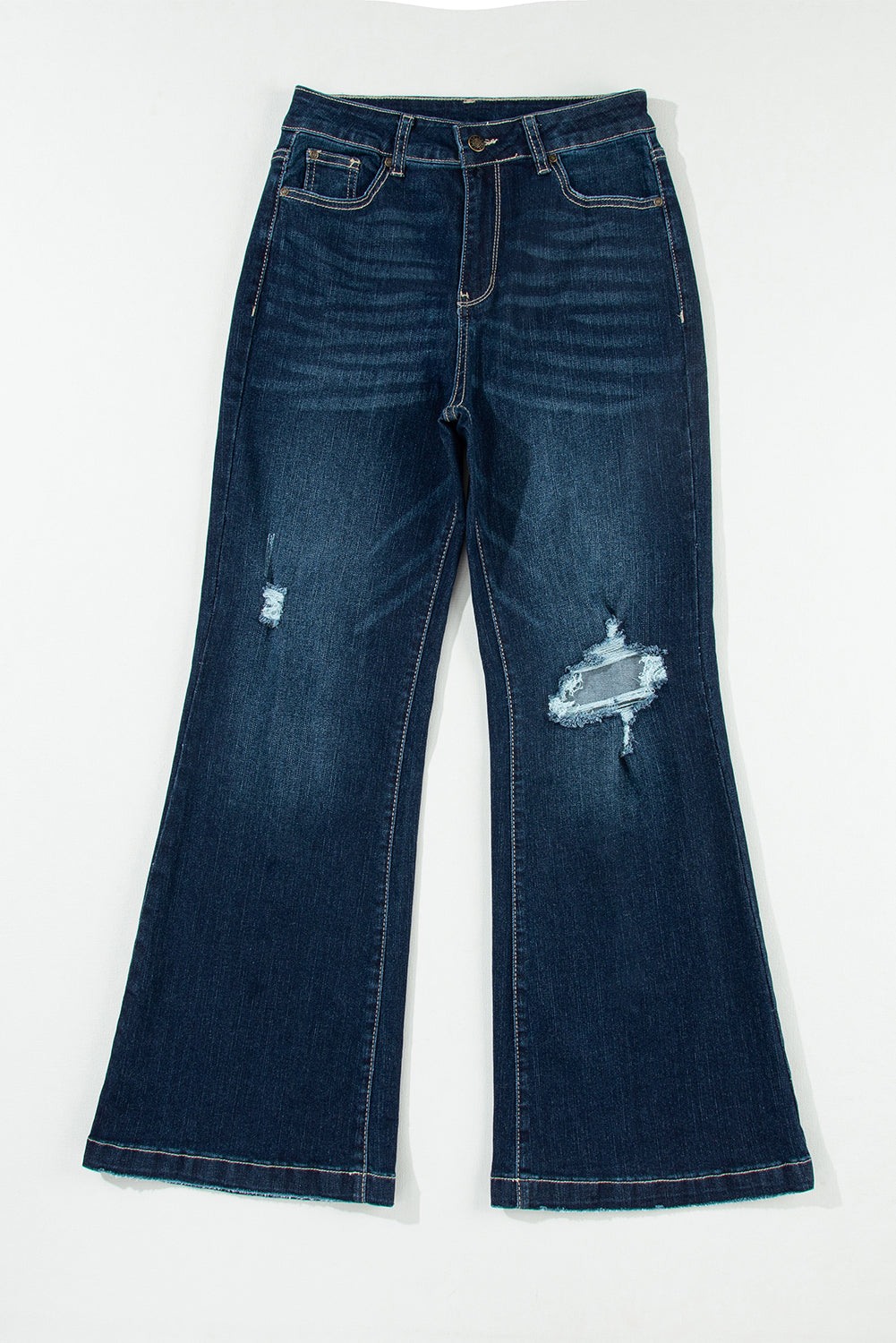 Real Teal High Rise Ripped Bell Bottom Jeans Jeans JT's Designer Fashion