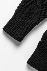 Black Crochet Knit Ribbed Hem Hollow-out Sweater Sweaters JT's Designer Fashion