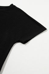 Black Casual Textured Tee and Drawstring Shorts Set Short Sets JT's Designer Fashion
