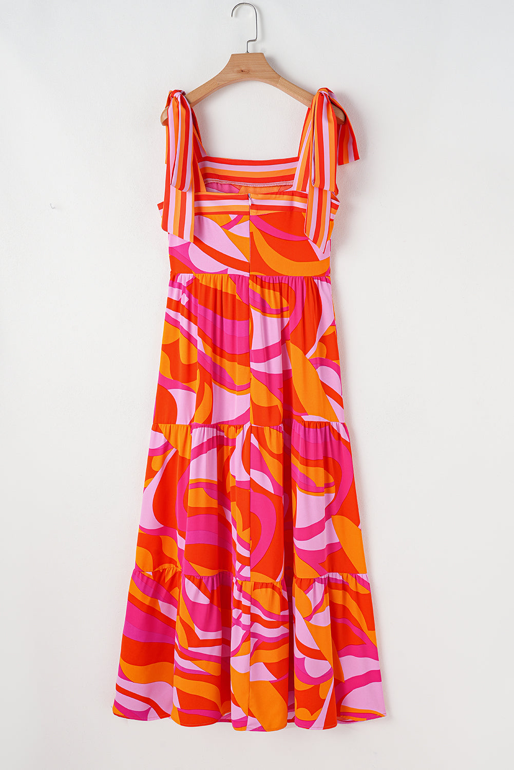 Red Abstract Print Knotted Shoulder High Waist Long Dress Maxi Dresses JT's Designer Fashion