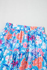 Sky Blue Floral Printed High Waist Split Wrap Long Skirt Skirts & Petticoat JT's Designer Fashion
