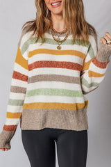 Multicolour Stripe Drop Shoulder Crew Neck Sweater Sweaters JT's Designer Fashion
