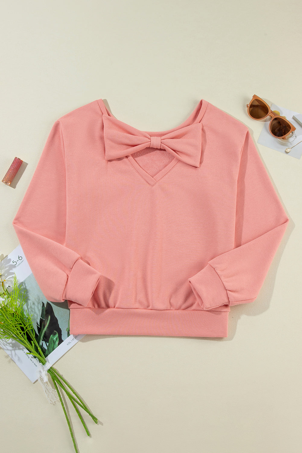 Pale Chestnut Bowknot Dewback Round Neck Sweatshirt Sweatshirts & Hoodies JT's Designer Fashion