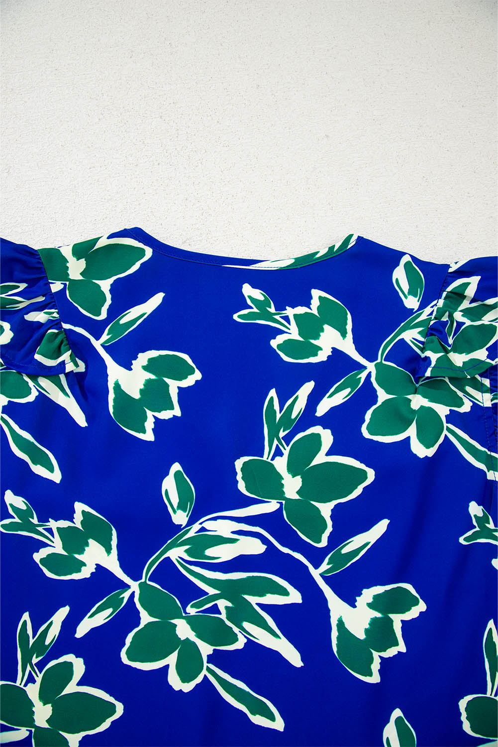Blue V Neck Floral Print Double Ruffled Short Sleeve Blouse Blouses & Shirts JT's Designer Fashion