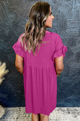 Rose Red Textured Ruffled Short Sleeve Mini Dress Dresses JT's Designer Fashion