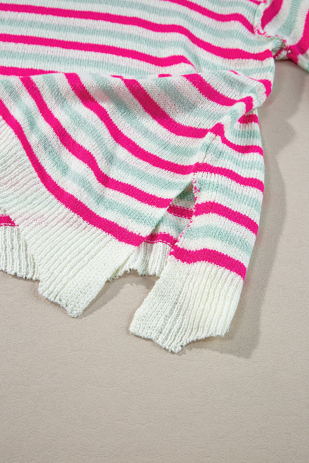 Rose Stripe Oversized Drop Shoulder Sweater with Pocket Sweaters JT's Designer Fashion