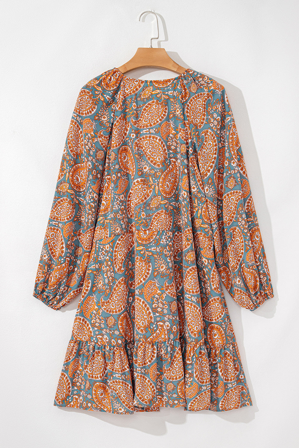 Orange Paisley Print Loose Fit Drawstring High Waist Mini Dress Mini Dresses JT's Designer Fashion