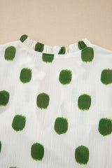 Apricot Polka Dot Print Shirred Yoke Notched Neck Balloon Sleeve Blouse Blouses & Shirts JT's Designer Fashion