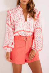 Desert Flower Vintage Print Smocked Poet Collar Billowy Blouson Sleeves Blouse Desert Flower 100%Polyester Blouses & Shirts JT's Designer Fashion
