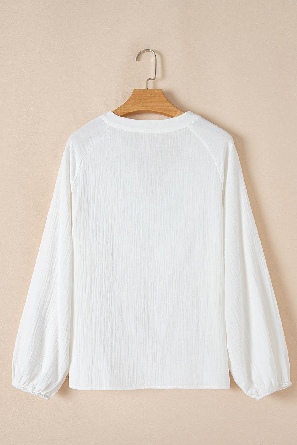 White Paisley Embroidered Textured Split Neck Long Puff Sleeve Blouse Blouses & Shirts JT's Designer Fashion